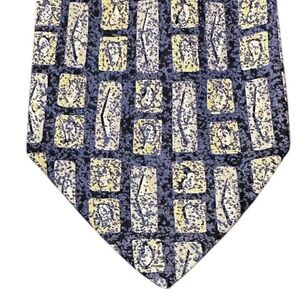 Fierte S.R.L. Men’s 100% Silk Tie Blue Yellow Geometric Pattern 57” x 3.75” Made